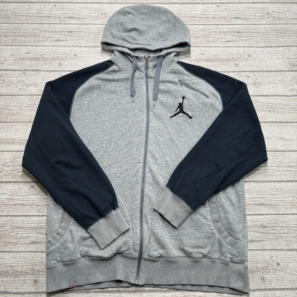 Air Jordan Hoodie Men's XL Gray Black Zip Up Jumpman Letterman Athletic Varsity